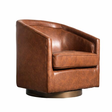 Flash Furniture Dean Club Style Commercial Barrel Accent Armchair Metal Base, Brown LeatherSoft Upholstery BS-AC22-064-BRNPU-GG